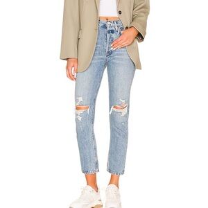 Agolde Riley High Rise Straight Crop in Blitz Button Fly Light Wash Sz 24